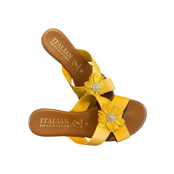 Italian Shoemakers Yellow Flower Leather Sandals Women’s Size 8 - Picture 4 of 7